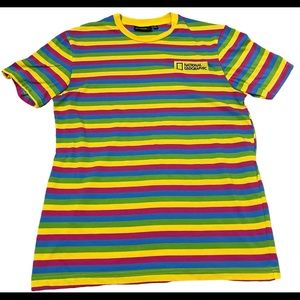 National Geographic Rainbow Stripped Tshirt womens small
